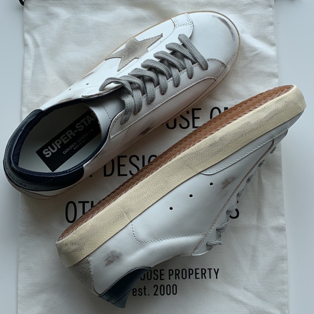 Golden Goose | White & Dark Blue SuperStar low top Leather Sneaker